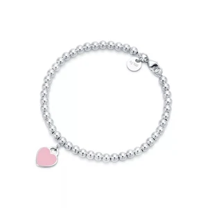 Pulsera Tiffany & Co. Return to Tiffany Rosa Corazón Etiqueta Cuentas Plata 4mm Mediana - Imagen 1 de 11