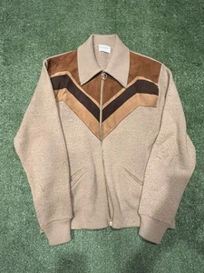Vintage 60er Jahre Orlon Acryl Jacke Herren L hellbraun 100% Virgin Full-Zip Wildlederfutter - Bild 1 von 8