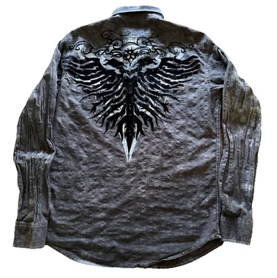 Helix Y2K Style Shirt Men's M Long Sleeve Button Down Black Tribal Tattoo Art - Image 1 of 4