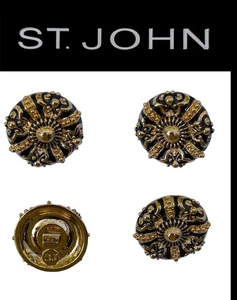 St John Knits (1.0 Inch) Bright Gold Black Enamel Intricate Design Buttons - Picture 1 of 1