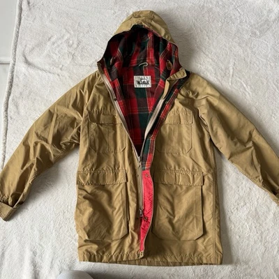 Woolrich Men’s Rain Parka Hooded Jacket Wool Blanket Lined - Size L-XL - Image 1 of 4