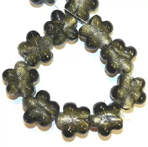 G1438 Black Silver-Lined Gray 22mm - 26mm Flower Shaped Lampwork Glass Beads 15" - Picture 1 of 3