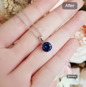 2Ct Round Cut Lab Created Blue Sapphire Solitaire Pendant 14k White Gold Plated - Picture 1 of 2