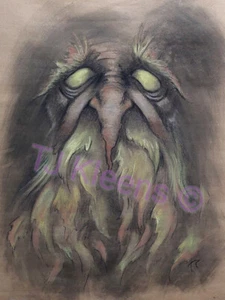 Drawing Charcoal Pastel Woodspirit Tree Face Green Man Pagan Wiccan - Picture 1 of 2