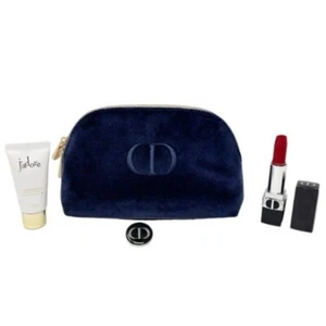 Christian Dior Cosmetic Zippered Pouch, Full Size Lipstick, CD Pin & Body Milk - Picture 1 of 13