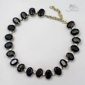 Damen schwarz Kristall Halskette Antik vergoldet Modeschmuck 20304 - Bild 1 von 5