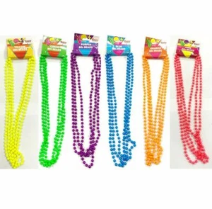 80S BEADED NECKLACES RAINBOW BLUE PURPLE COSTUME FANCY DRESS 90S 80S PACK OF 3 - Picture 1 of 8