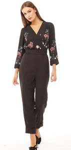 New Ted Baker Eleaan Oracle Turn Up Hem Jumpsuit Black - Size 1 8- 10 - Picture 1 of 6