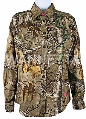 Women's Button Up Long Sleeve Polyester Vented Wicking RealTree Xtra Camo Shirt  - Image 1 of 4