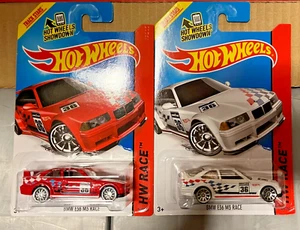 HOT WHEELS 1:64 SET OF 2 CARS. BMW E36 M3 RACE CAR (1 RED & 1 WHITE) BRAND NEW - Picture 1 of 4