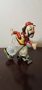 Vintage 50s Roller Skating Hobo Clown Wind-Up Tin Litho Toy TPS Japan Works. - Picture 1 of 8