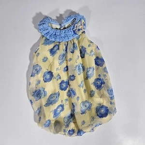 Baby Essentials Romper 6 Month Yellow & Blue Rose Flower W/ Ruffled Neck & Snaps - Picture 1 of 12