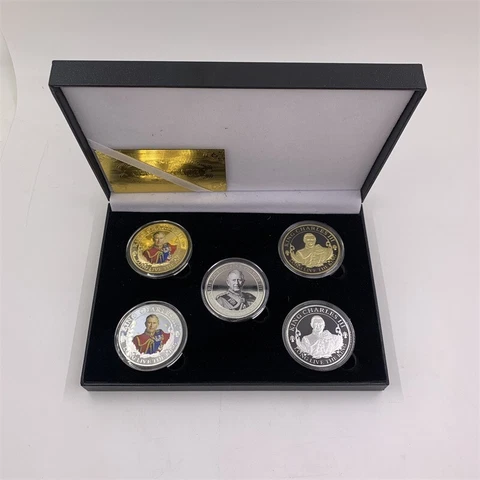 5PCS England King Charles III Gold Silver Coin Box Souvenir Commemorative Coin Cover