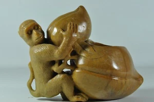 Fine Old Chinese Carved Soapstone Monkey Peach Brush Washer Scholar Art - Picture 1 of 10