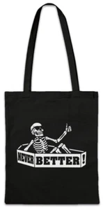 Never Better Coffin Hipster Bag Stofftasche Stoffbeutel Skeleton Skull Gothic - Picture 1 of 1