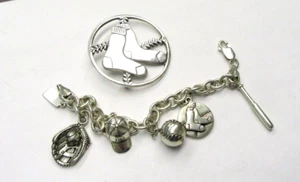 Boston Red Sox Sterling Silver 2004 Lot - Large Logo Pin & Charm Bracelet - Picture 1 of 6