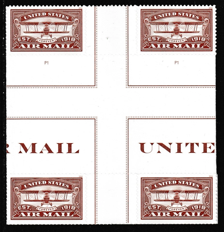US 5282 Centennial Air Mail Red F cross gutter block 4 MNH 2018 - Image 1 of 1