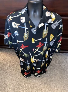 DRAGONFLY Shirt Mens Size Large Button Up Short Sleeve Guitars Black - Picture 1 of 6
