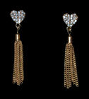 Girls And Pearls Rhinestone Stylish Heart Gold Tassel Drop Earrings
