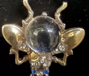 Old CROWN TRIFARI STERLING Rhinestone Jelly Belly Bee Bug Insect Pin Brooch—600 - Picture 1 of 5