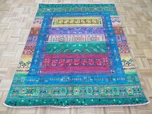 4'11 x 6'5 Hand Knotted Multi Colored Gabbeh Peshawar Oriental Rug G10126 - Picture 1 of 11
