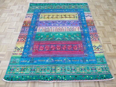 4'11 x 6'5 Hand Knotted Multi Colored Gabbeh Peshawar Oriental Rug G10126 - Image 1 of 4