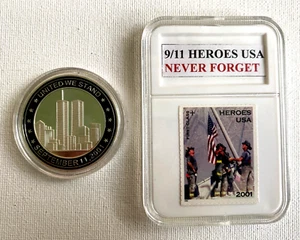 9/11 Commemorative Coin & 2001 Heroes Stamp – Tribute to American Resilience - Picture 1 of 4