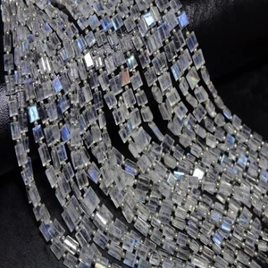 Rainbow Moonstone Faceted Beads Baguette Shape Natural Blue Fire Rainbow 9''inch - Picture 1 of 8