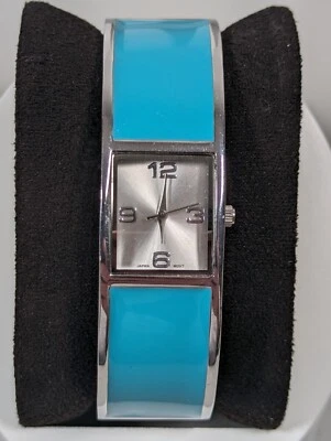 Chico's Silver Tone Dial Blue Enamel Inlay Hinge Bracelet Band Watch - Image 1 of 4