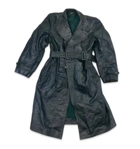 VTG WW2 GREEN LEATHER MOTORCYCLE COAT BARNSTORMER DISPATCH MOLESKIN LINED S 38” - Picture 1 of 13