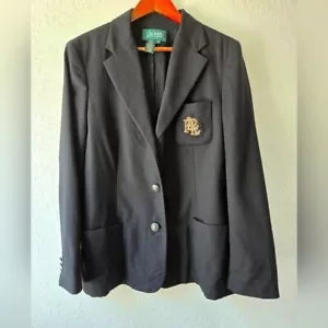 Lauren Ralph Lauren Vintage Black Patch Logo Women’s Wool Blazer Size 14 - Picture 1 of 15