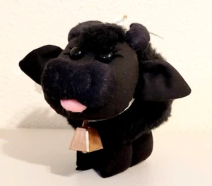 Handmade Black Cow Bull with Bell Stuffed Animal Plush 5" - Picture 1 of 5