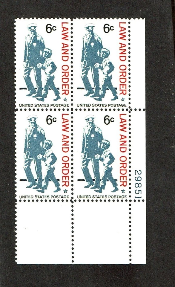 1968 U.S. COMMEM  6c LAW & ORDER Plt#Blk of 4 Sc#1343  M/NH/OG GEM See Note - Image 1 of 1