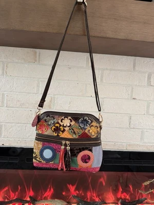 Vintage Multicolor Floral Patchwork Handbag Crossbody Shoulder Bag Boho Style - Image 1 of 4