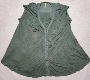 Free People Oversize Slouchy Tee Size Large Highland High Low Button Front Green - Picture 1 of 6