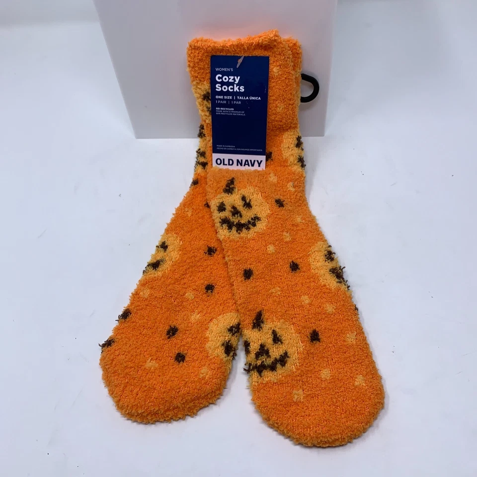 Calcetines cómodos calabaza Halloween naranja talla única azul marino antiguo para mujer 1 par nuevos con etiquetas Foto 1 de 4