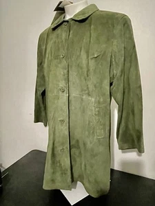 VTG NWT Centigrade Trench Coat Womens 2X Green Suede Leather 90s QVC Notch Lapel - Picture 1 of 5