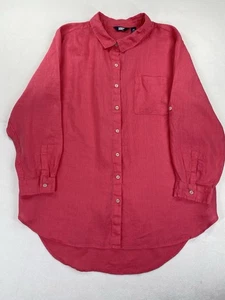 Lands End Top Damen 2X 20 22 Rosa 100% Leinen Knopfleiste Langarm Preppy Beach - Bild 1 von 15