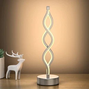 Infinity Spiral LED Table Lamp Silver, Dimmable Metallic Bedside Lamp with To... - Foto 1 di 7