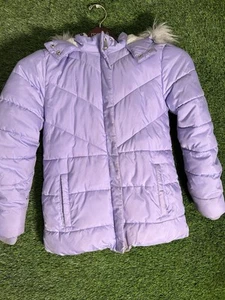 Justice PURPLE Blue Puffer Jacket Detachable Fur Collar Girls Sz 10 - Picture 1 of 7