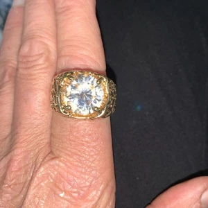 Vintage Men's 14K HGE Gold Plated Large Solitaire CZ Nugget Ring 12.5 Lind - Picture 1 of 10