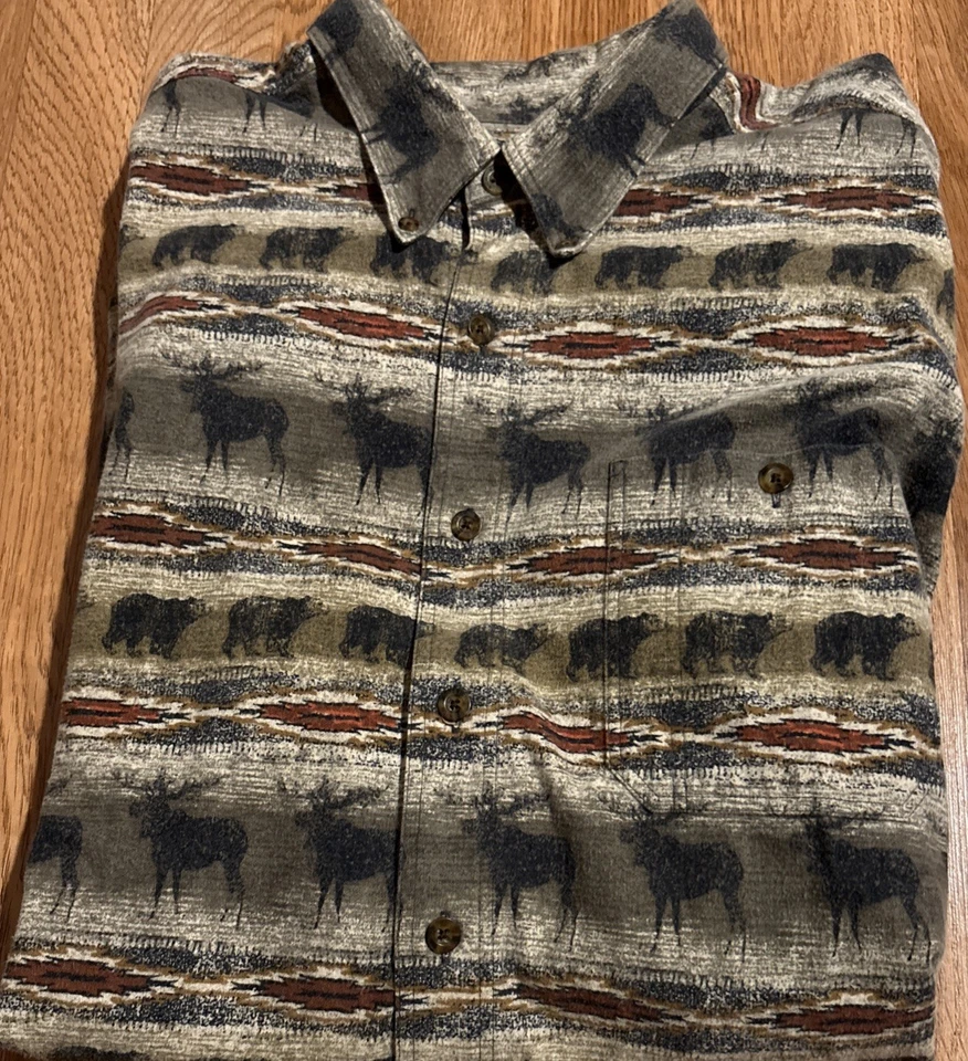 Woolrich Moose, Deer, Bear Heavy Flannel Button-Up Shirt Men's 3XL Southwest - Image 1 of 4