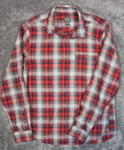 Armani Exchange Large Mens Red Gray Plaid Snap Button Up Long Sleeve - Picture 1 of 6