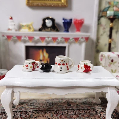 USAMINIATURE 3Pcs Dollhouse Miniature 1:12 Scale China Set Mug Coffee Cups Christmas Teapot
