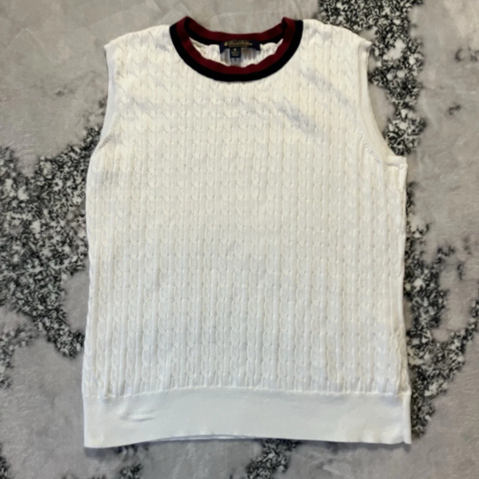 Brooks Brothers Sweater Womens Size Medium White Cable Knit Vest Old Money - Image 1 of 4