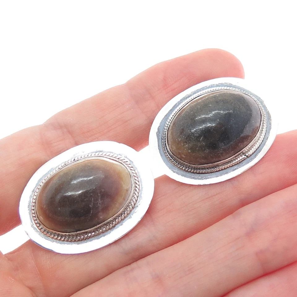 925 Sterling Silver Vintage Mexico Real Jasper Modernist Cufflinks - Image 1 of 4