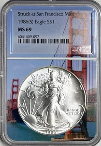 1986S Silver Eagle MS69 NGC Struck at San Francisco Mint - Picture 1 of 4