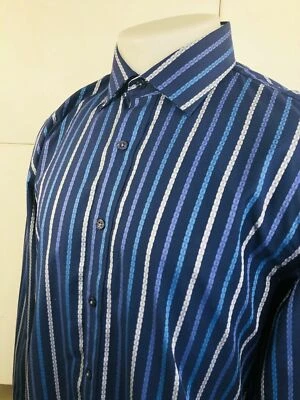 ZAGIRI - Camisa Deportiva Grande Azul/Plata/Púrpura FLORAL PUÑO ABATIBLE 100% Cott Para Hombres L/S Foto 1 de 4