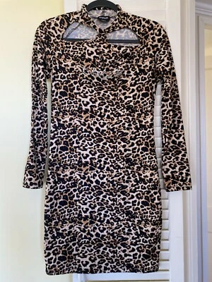 Bebe Dress Women Medium Leopard Logo Rhinestone Cutout - Image 1 of 4