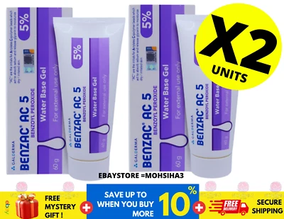 BENZAC AC 5% Gel 60 g Peróxido de Benzoilo Galderma Matar Acné Bacterias Grano (X 2) Foto 1 de 4